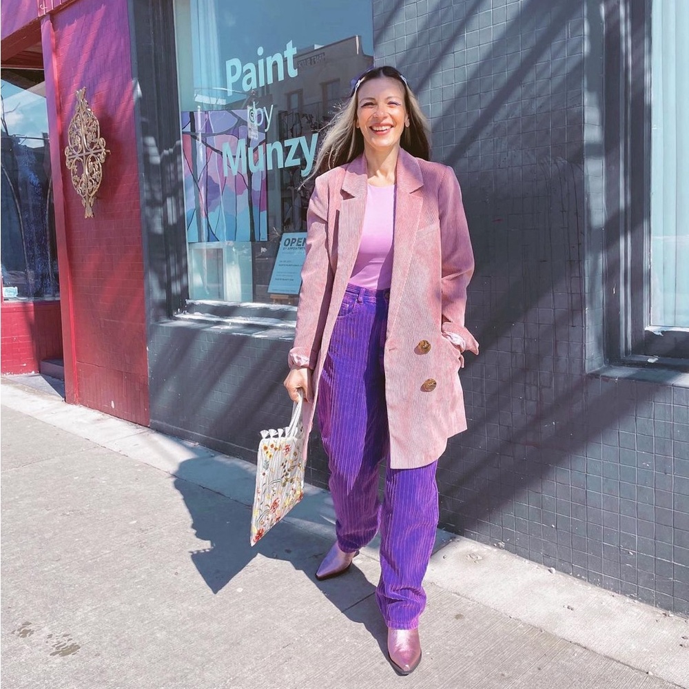 Asos oversized longline blazer in pink corduroy size US 2